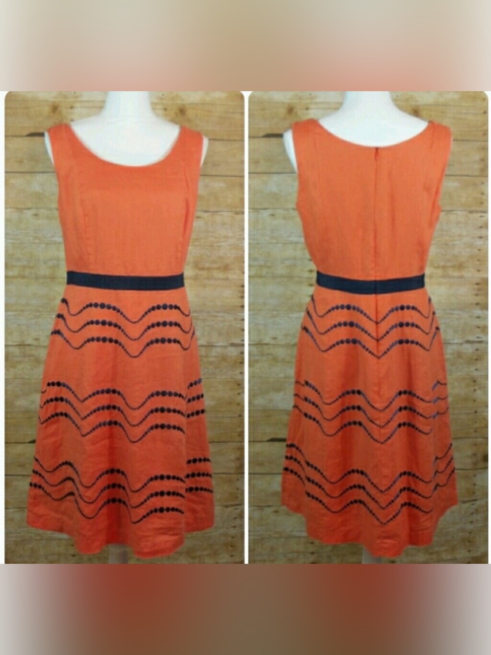 Boden Orange Linen Embroidered Dress Sz10